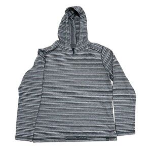 prAna Dweller Long Sleeve Pullover w/ Hood Hoodie Dusk Blue Stripes Medium